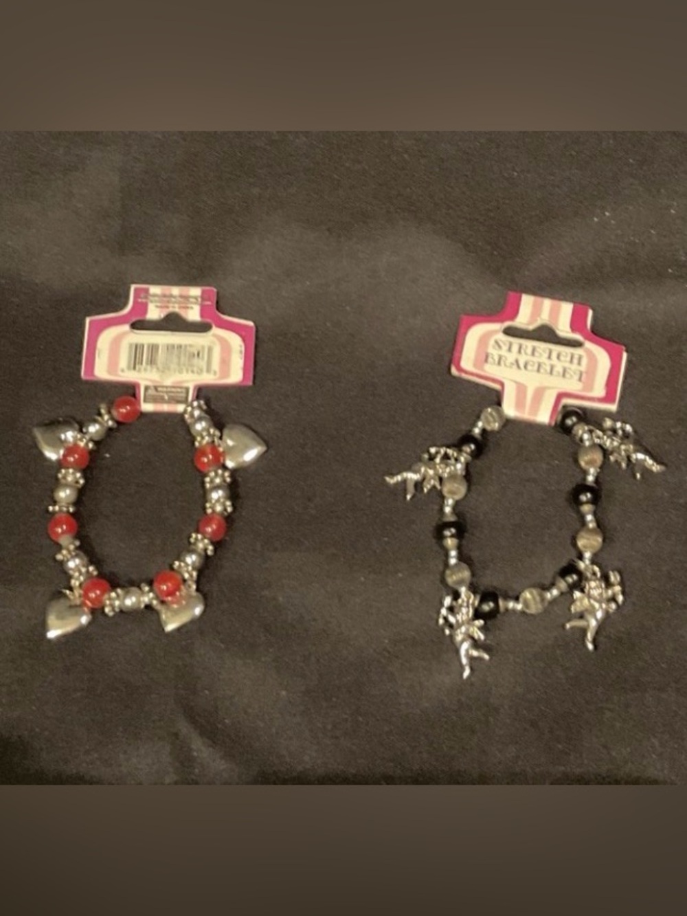 Set of 2 Stretch Charm Bracelets - Red & Black Beads